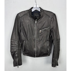 Banana Republic Cropped Leather Moto Jacket Black Size S